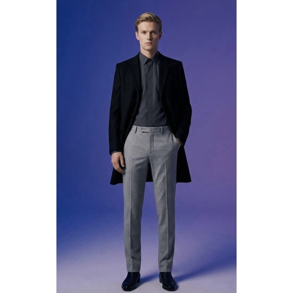 Zara Man Gray‎ Dress Pants 32/34 Cotton Blend Flat Front Straight Cut Preppy